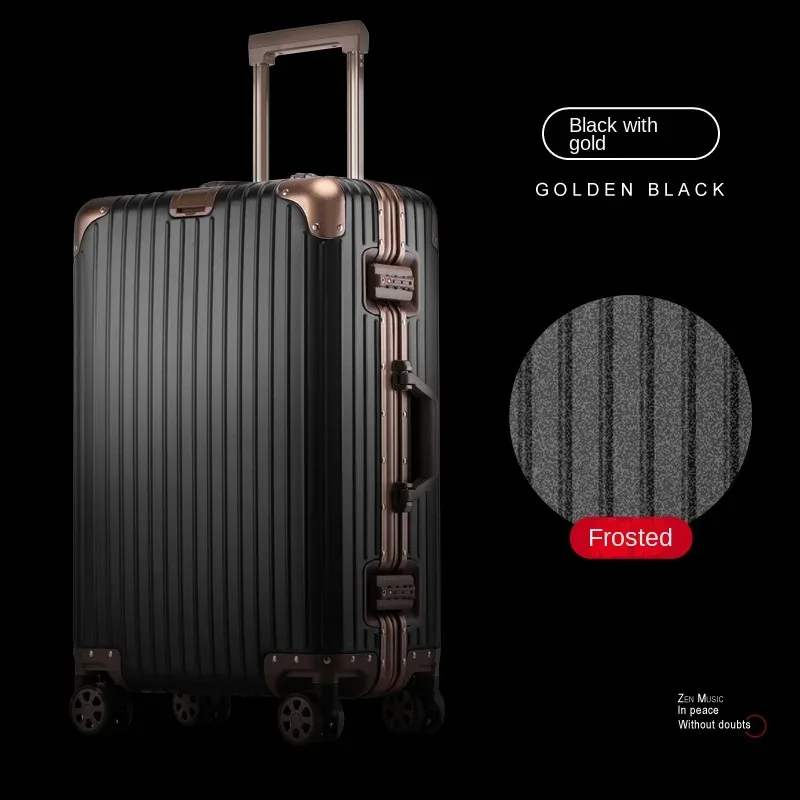 valise en alliage d'aluminium et de magnésium 100%, serrure tsa, boîtier de chariot à bagages embarqué en métal, valise de voyage classique brillante et givrée