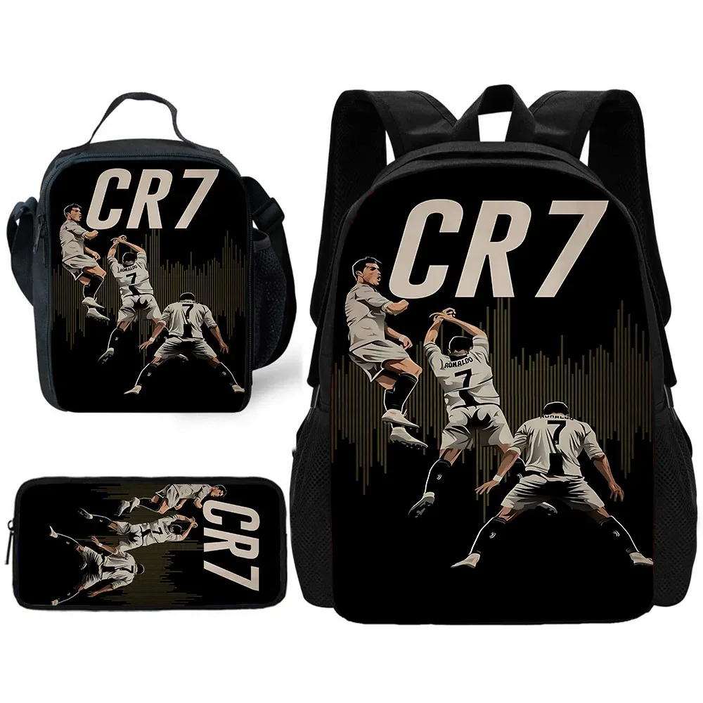 sac à dos d'école pour enfants football star avec sacs à déjeuner r-ronaldos, trousses à crayons, sacs d'école c-cr7 pour garçons et filles, meilleur cadeau