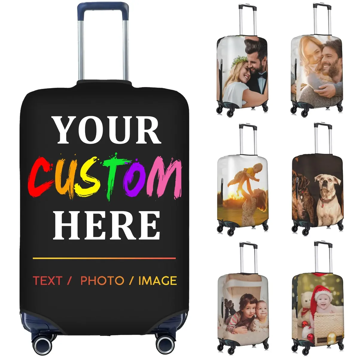housse de bagage personnalisée 18-32 pouces, protection de valise personnalisée avec nom, photo, texte, housse de voyage élastique double face lavable