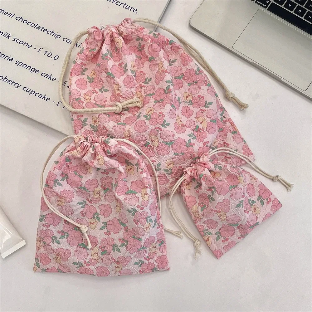 trousse de maquillage portable kawaii pour femme, trousse de toilette kawaii, rangement de cosmétiques, étui à cosmétiques de voyage, étui à cordes de proximité, jolie trousse de maquillage florale