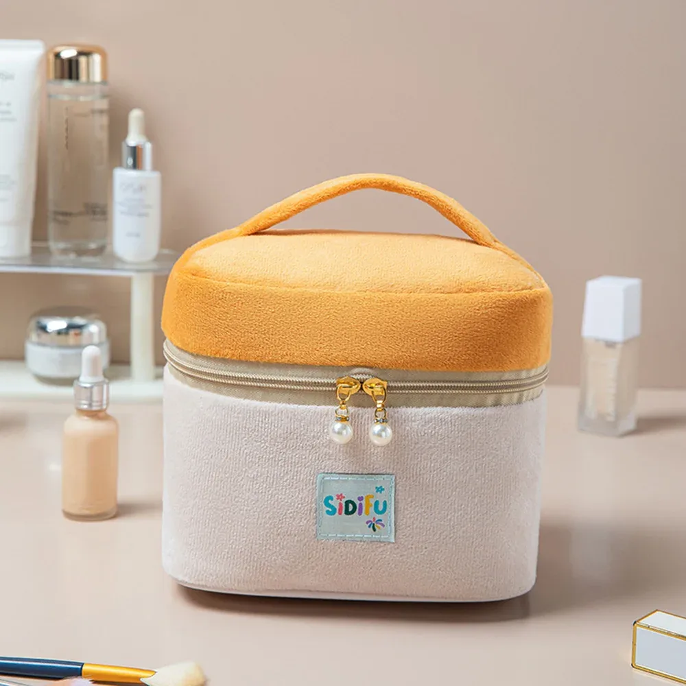 sac de rangement de cosmétiques de voyage pour femmes, fourre-tout mignon, pochette de maquillage de toilette de grande capacité, sac carré portable à fermeture éclair pour peluches