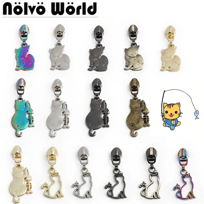 poignées en nylon en forme de chat, fermeture éclair en métal amovible, kits de réparation de curseur pour couture, sac à main, vêtements, sacs, accessoires de tête d'extracteur, 10 pièces, 30 pièces, 200 pièces, 5 #
