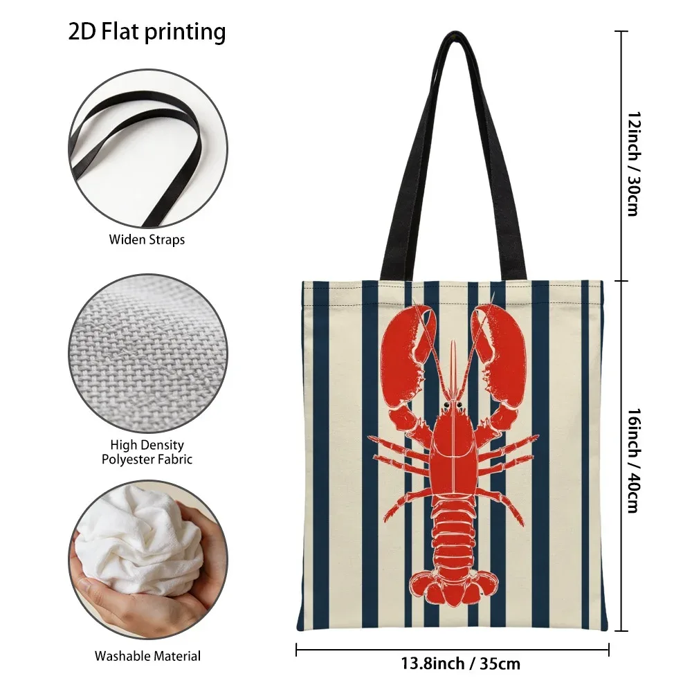 sac fourre-tout tendance avec illustration de rayures de homard rouge, sacs d'épicerie durables et réutilisables, sac à bandoulière pliable à imprimé coloré, cadeaux pour mère