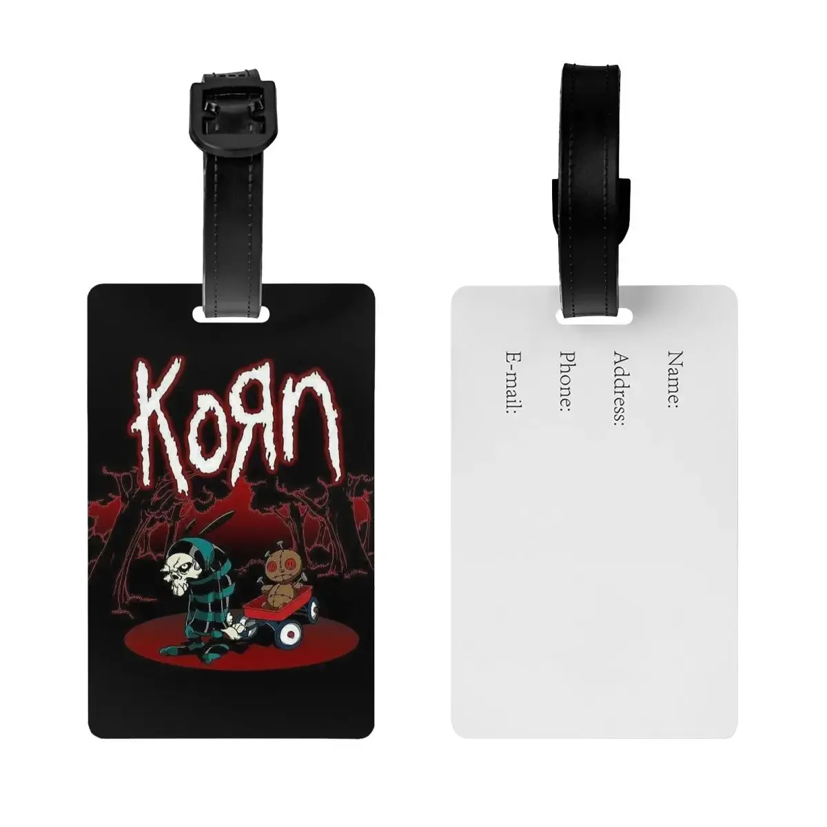 étiquettes de bagage korn heavy metal band album tour 2024 – porte-étiquettes d'identification pour valise, bagage de voyage, carte d'embarquement, nom et adresse
