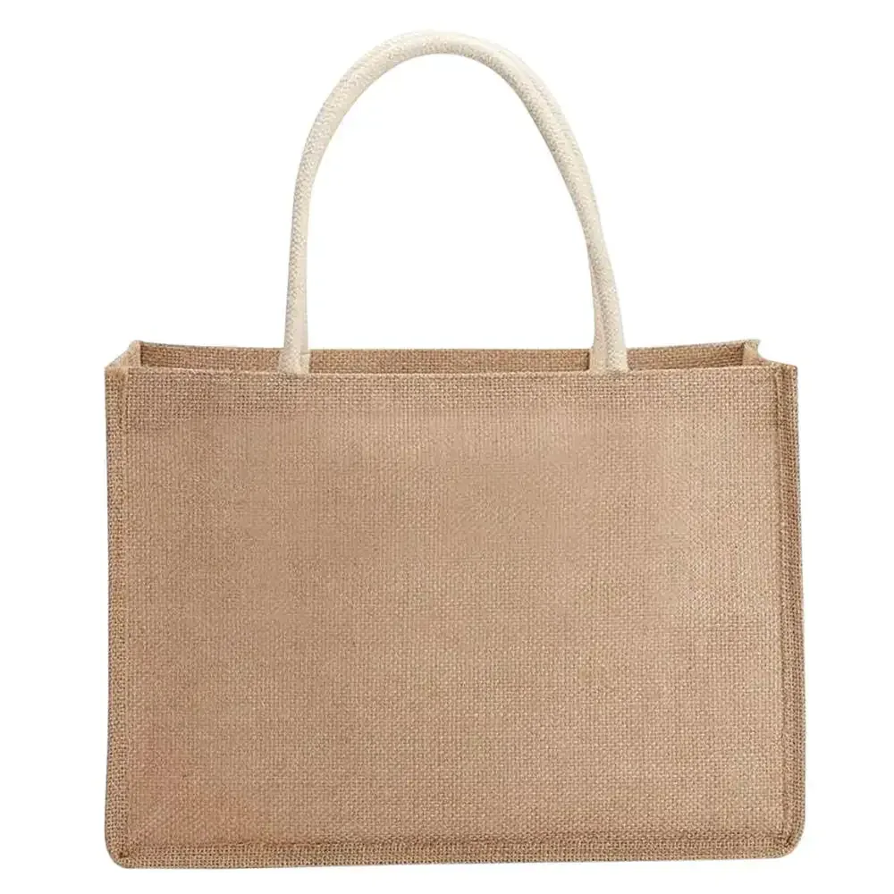 sac fourre-tout en toile de jute imperméable vintage, sacs en bambou, sac à main beige décontracté de grande capacité, sacs de plage portables, sacs d'évaluation de voyage