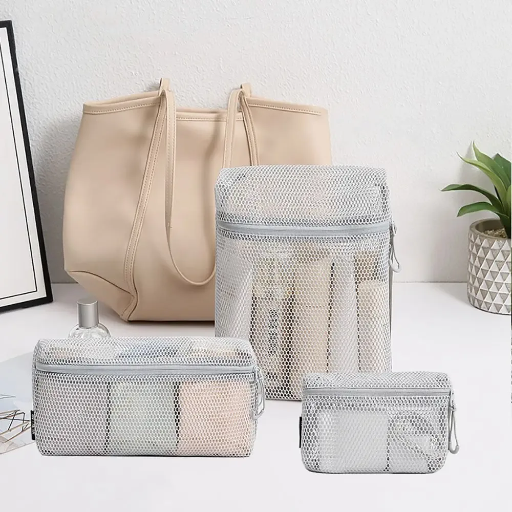 pochette de rangement décontractée en nylon avec fermeture éclair, sac à cosmétiques en maille, pochette multi-usage en maille pour femme