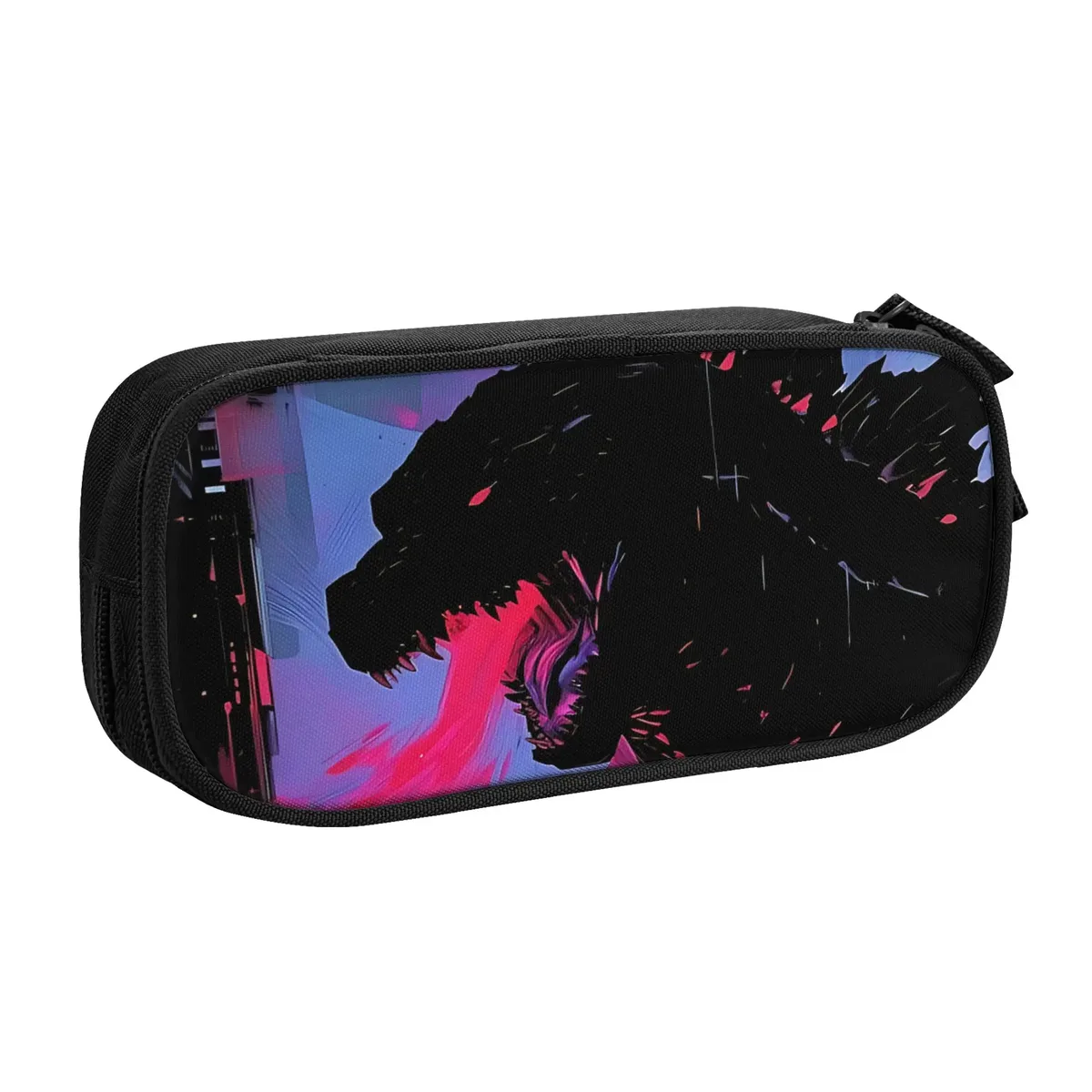pochette voyage motif godzilla imprimé bleu noire polyester grande capacité organisation stylos crayons étudiants utilisation courante transport documents scolaire