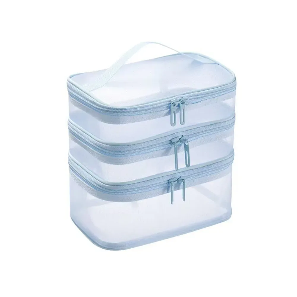 sac de voyage transparent en maille pour cosmétiques, sac de rangement à 2/3 couches, trousse de toilette de grande capacité, sac de rangement pour maquillage, gym, natation