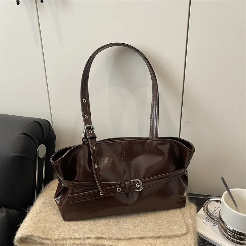 nouveau sac à main tendance polyvalent avec boucle de ceinture, style coréen, couleur unie, en cuir souple, sac à bandoulière décontracté pour femme, sac sous le bras