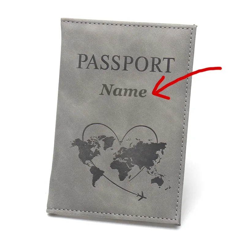 housse passeport personnalisée gravée nom | porte-passeport cuir pu pour couples femmes | étui voyage pvc nominatif (14.2x9.8cm)