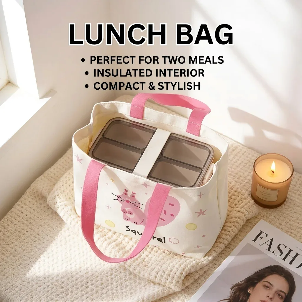 Sac fourre-tout en toile mignon, mini sac à main de style coréen, sac à lunch portable pour étudiants et employés de bureau
