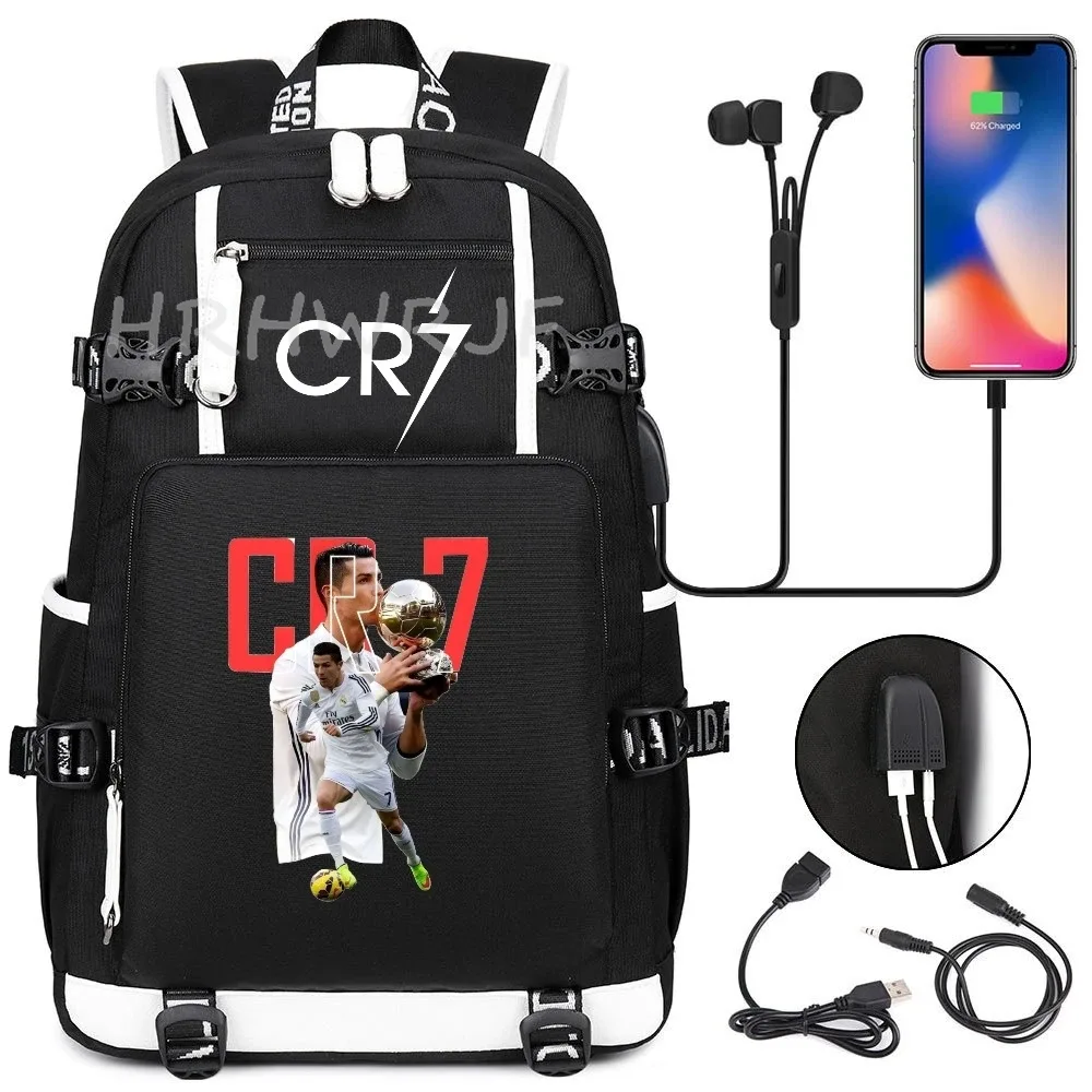 sac à dos camouflage cr7 avec usb, sac d'école pour filles et garçons du secondaire, pour adolescents, simple, multi-poches, capacité de voyage, sac à dos de randonnée pour hommes
