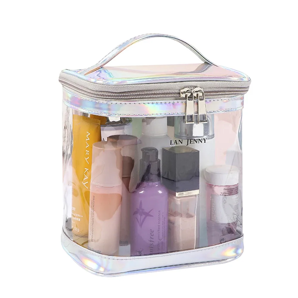 pochette de maquillage transparente en pvc avec poignée, organiseur de cosmétiques de voyage transparent, trousse de toilette imperméable approuvée par la tsa