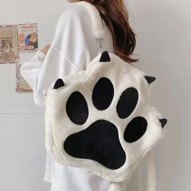 jk – sac à dos en peluche patte de chat pour filles, mignon, avec bretelles réglables, sac à main en fourrure douce, sac à dos de dessin animé pour femmes et filles