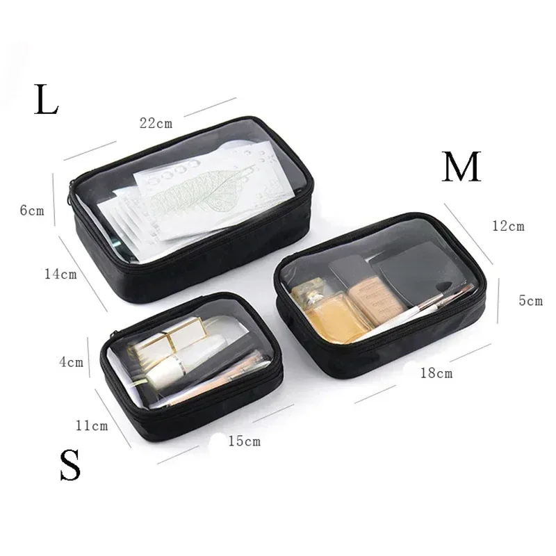 sac à cosmétiques de voyage transparent noir, trousse de toilette imperméable en tpu, nouveau sac de rangement de maquillage, sac à cosmétiques à fermeture éclair transparente