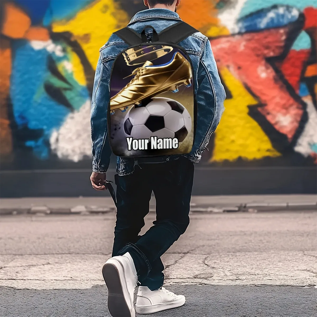 sac à dos de football doré personnalisé sur mesure, personnalisé avec vos noms et textes, grand sac à dos, sur sac à dos