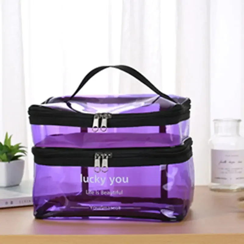 trousse de maquillage transparente en pvc pour femme, trousse de toilette étanche, trousse de maquillage de voyage, trousse de rangement de lavage de beauté, trousse de maquillage à fermeture éclair