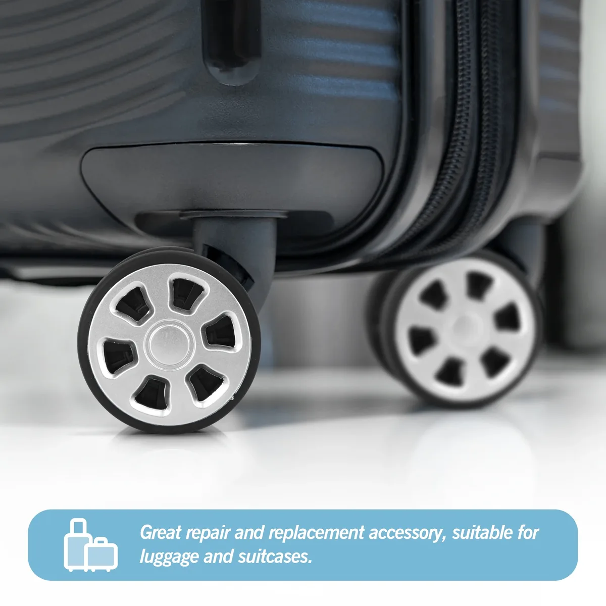 roues remplacement caoutchouc noires hexagonales argentées valises voyage durables corrosion résistante nettoyage facile bricolage kit réparation
