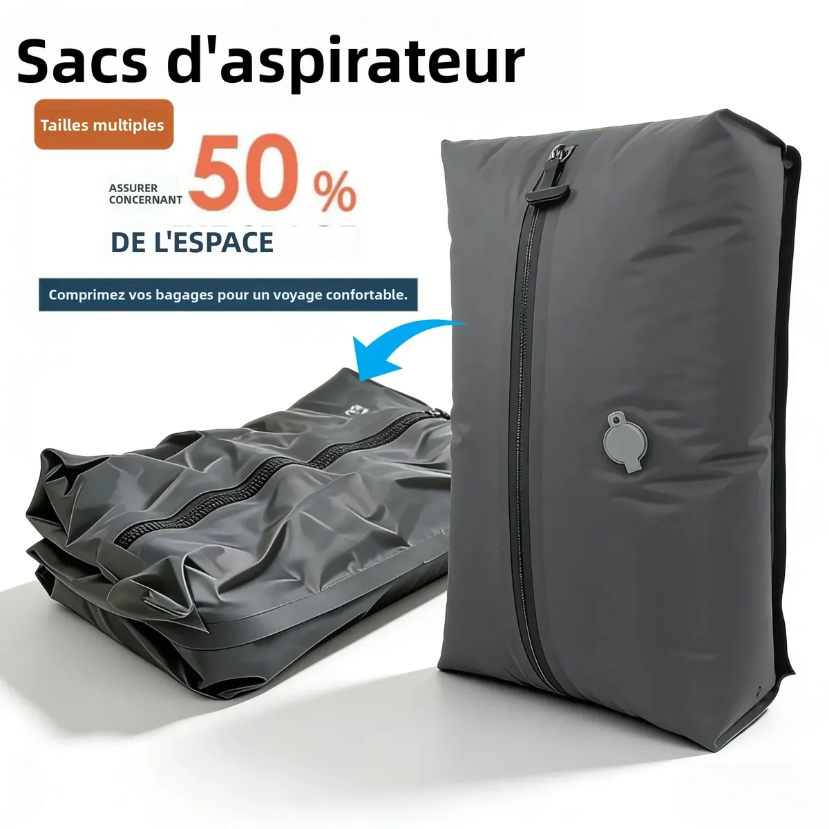 lot de sacs de compression sous vide tpu (9l-41l), etanches ip67, materiau tpu de qualite alimentaire + tissu non tisse, reutilisables 50+ fois, gain de place pour voyage et maison, pompe vendue separement
