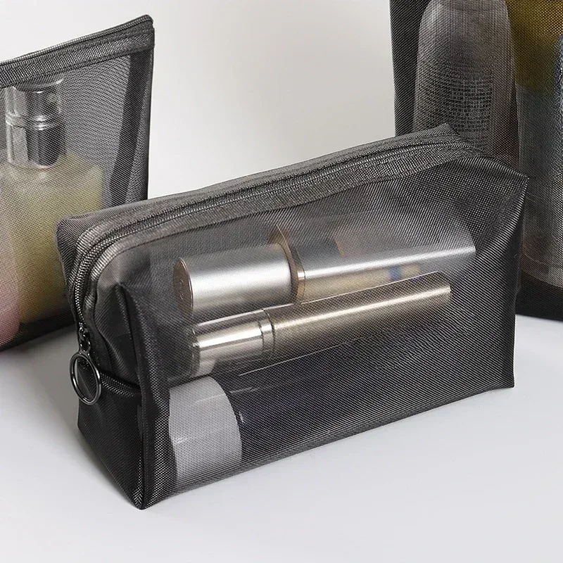 sac à cosmétiques de voyage pour femmes, 1 pièce, étui de maquillage en maille transparente, pochette de rangement, pochette de rangement décontractée à fermeture éclair, sacs de lavage de toilette