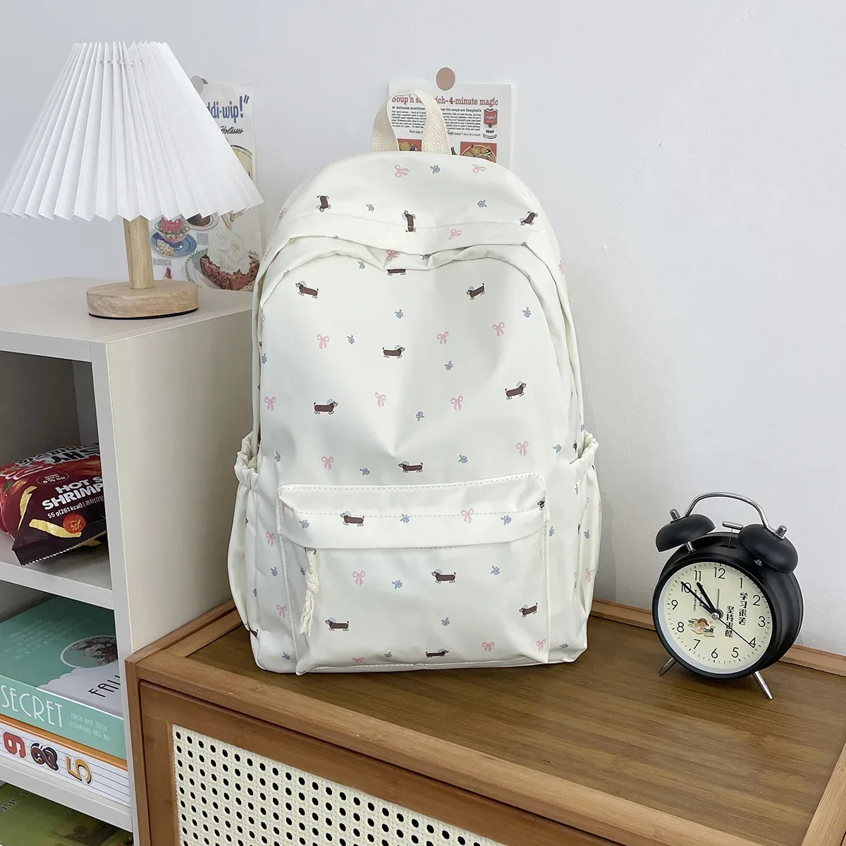 nouveau sac à dos double bandoulière avec imprimé chien, grande capacité, simple et mignon, pour les élèves du collège et du lycée, style streetwear n...