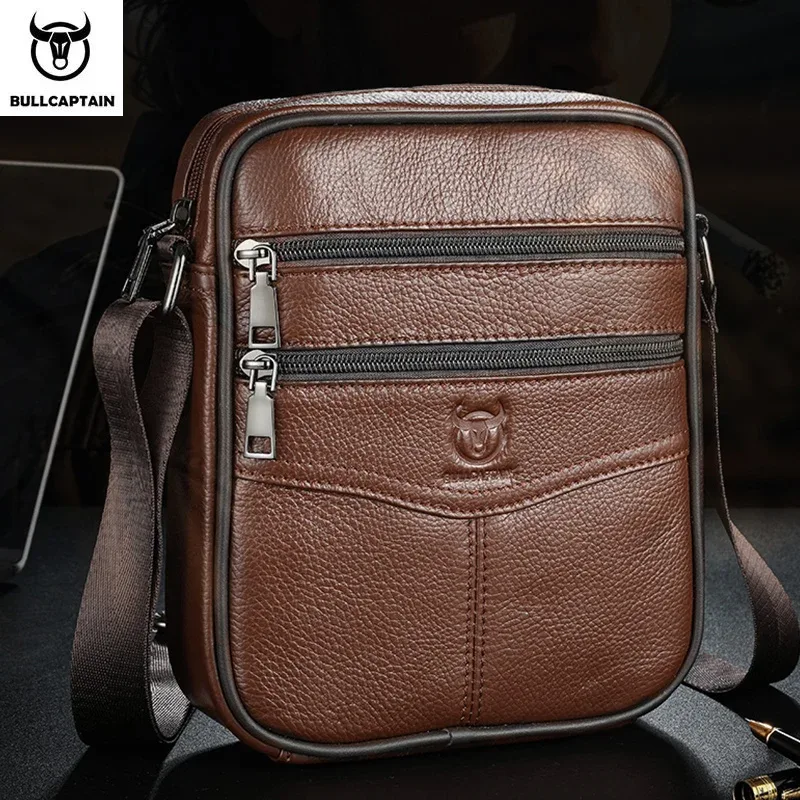 Sac à bandoulière en cuir pour homme BULLCAPTAIN, multifonctionnel et de grande capacité, sac à bandoulière en cuir de vache, sac à main, sac messager décontracté