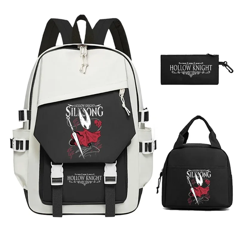 sac dos nylon hollow knight motif dessin animé blanc noir décontracté 20 35 litres bandoulière arquée fermeture éclair usage voyage école sport