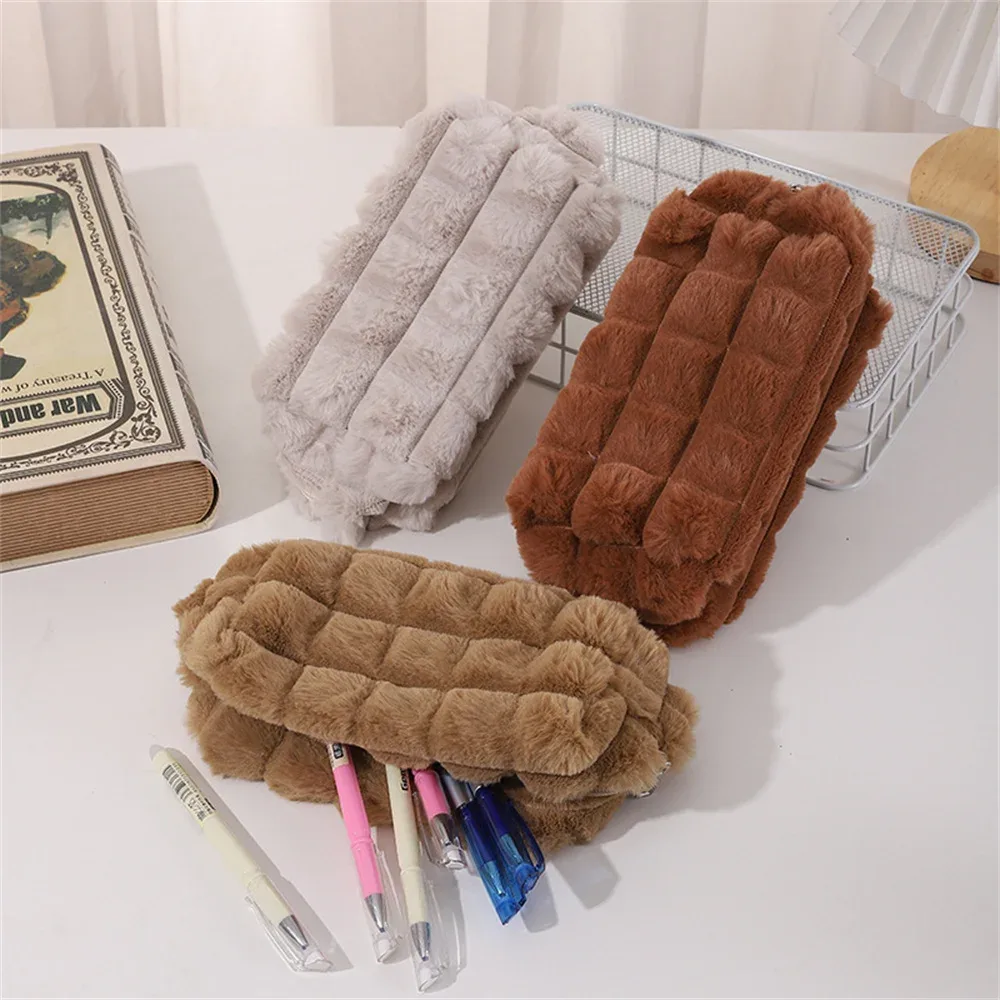 trousse de maquillage en peluche pour femme, sac de rangement cosmétique, rouge à lèvres, brosse, sacs à main chimevalupowers, grande capacité, trousse à crayons