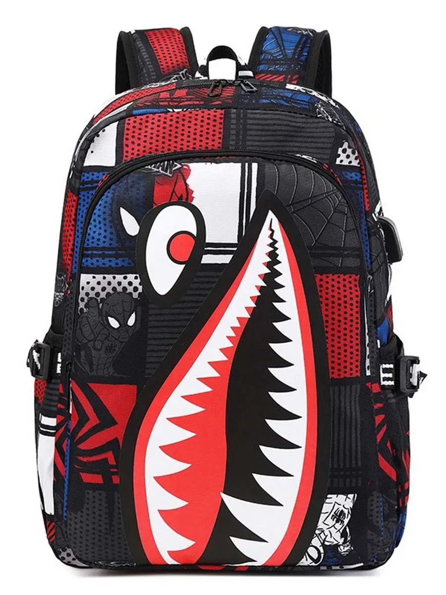 sac à dos pour enfants de l'école primaire, motif requin, grande capacité, léger, simple, sac à dos de dessin animé