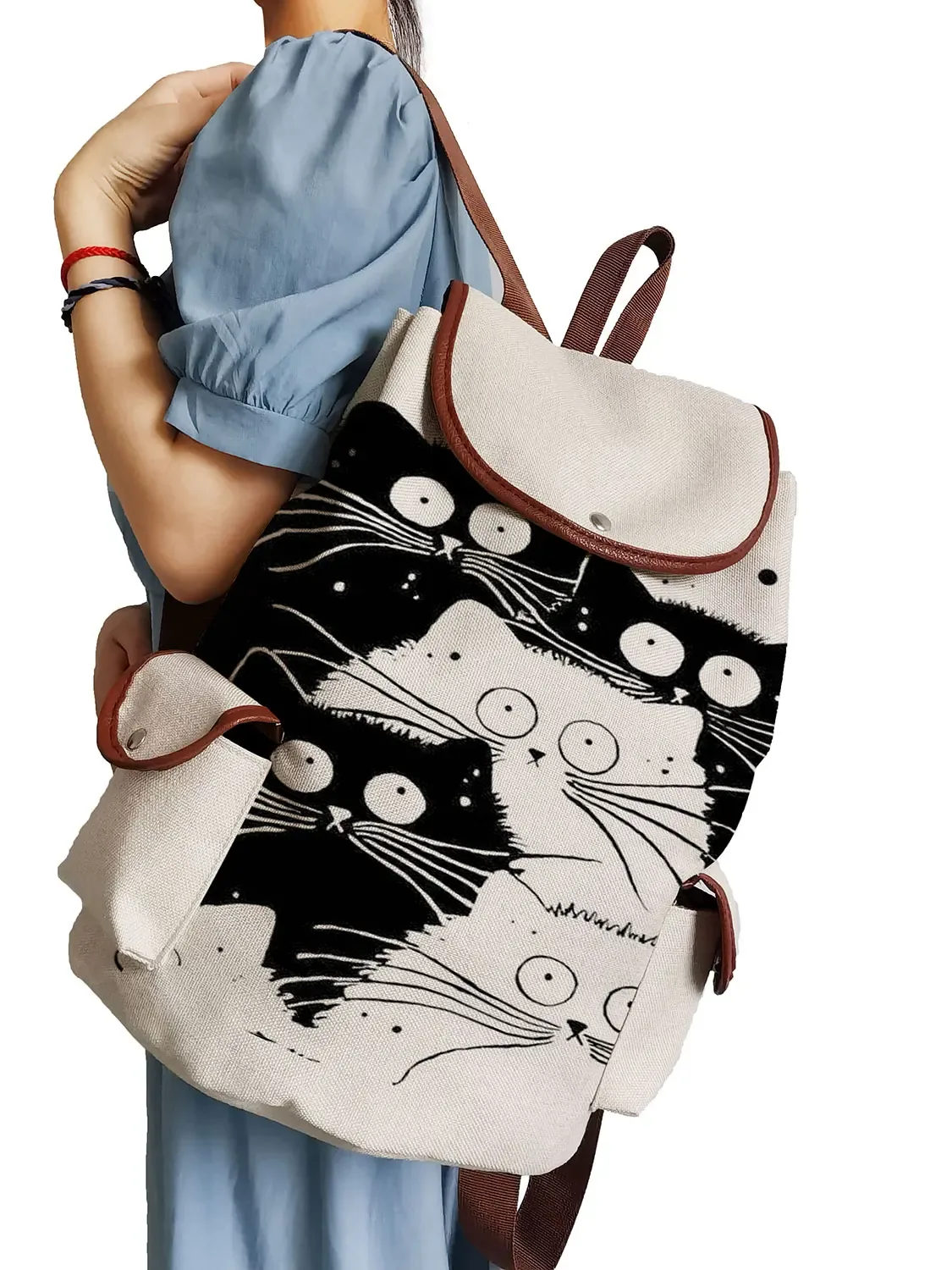 sac à dos imprimé chat mignon de dessin animé pour adolescentes, sac d'école, sac à dos de voyage de grande capacité, sac à dos de proximité pour filles, mode pour femmes