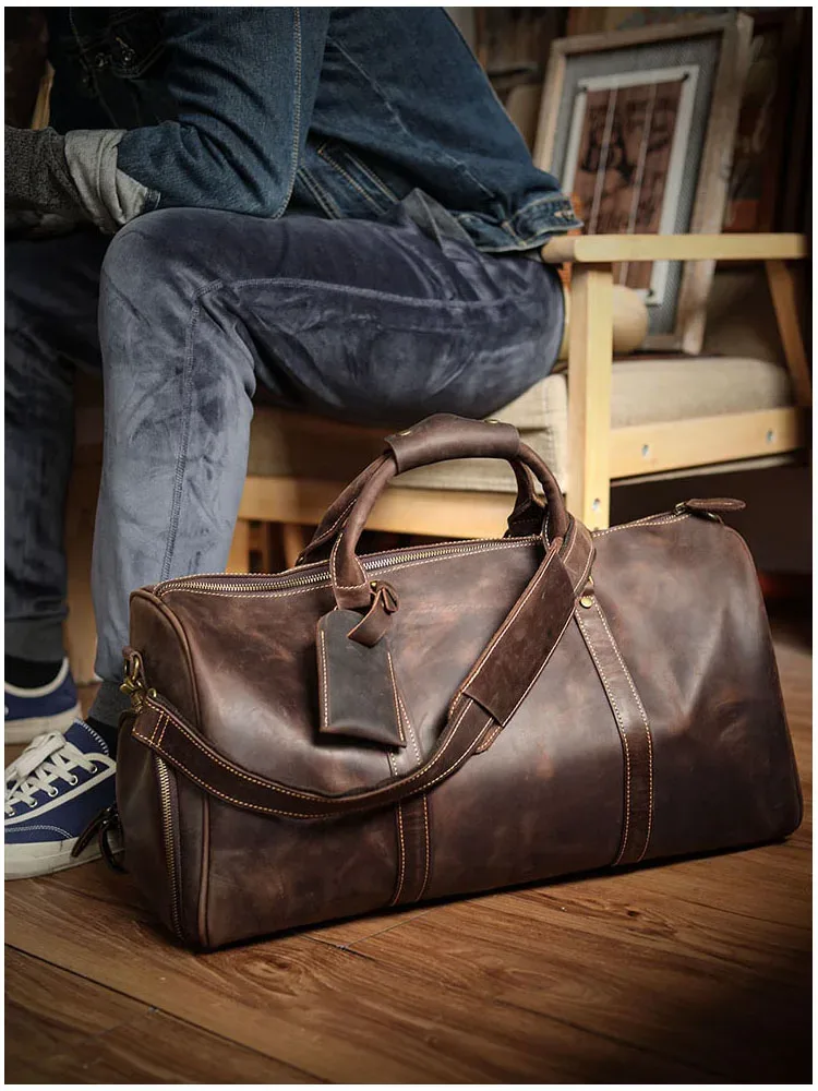 nasva-sac de voyage en cuir vintage pour homme, sac de week-end, sacs à main, sacs de messager, bagage avec compartiment à chaussures
