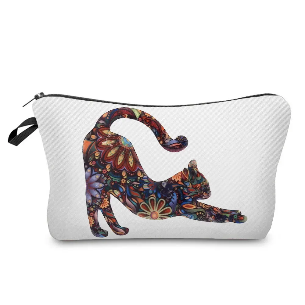 dessin animé fleur chien chat mignon imprimé femmes sac cosmétique en plein air portable voyage trousse de toilette personnalisable trousse de toilette trousse de maquillage