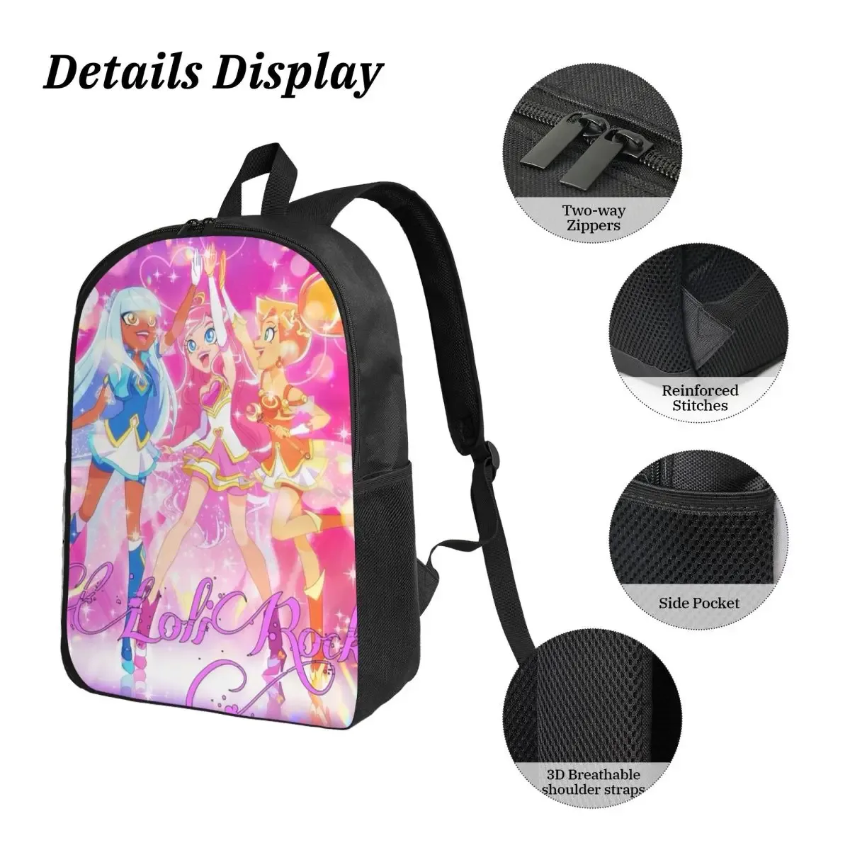 lolirock – sac à dos de dessin animé pour étudiants, sac d'école, sacs à bandoulière pour ordinateur portable, 3 pièces, sac à déjeuner isotherme, trousse à crayons