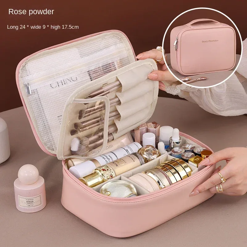 nouvelle trousse de maquillage pour femmes, sac de rangement portable, grande capacité, trousse de maquillage de luxe, organisateur de voyage, trousse de toilette essentielle.