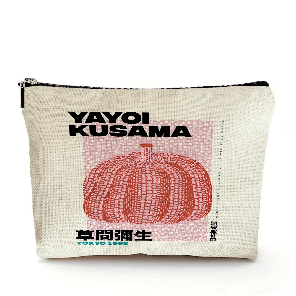 sacs à cosmétiques yayoi kusama art girl, double imprimé, motif pois japonais, sac à main de maquillage pour femme, organisateur de voyage, portefeuille enfant