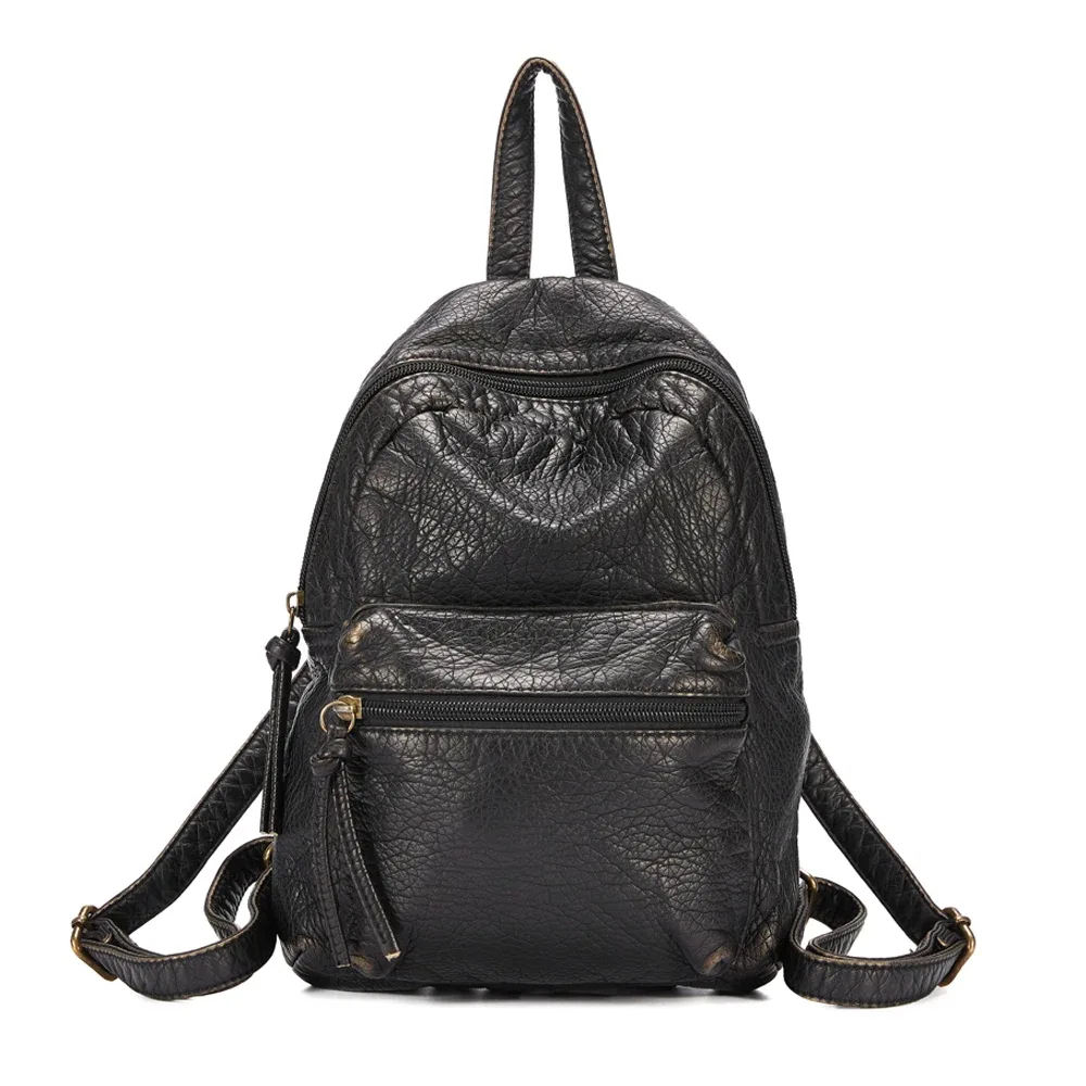 sac dos cuir souple bleu vintage compact poches avant poignet souple fermeture éclair usage quotidien femmes