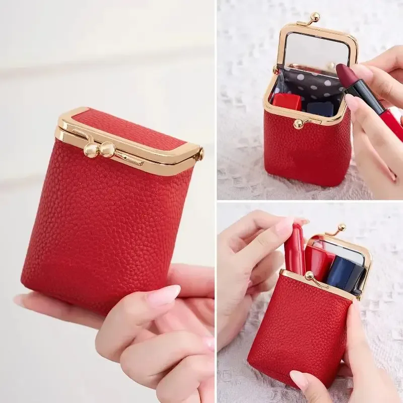 organisateur voyage cuir texturé noir blanc rouge vert bleu marine rose mini pochette accessoires maquillage transport journee voyage