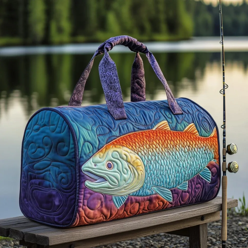 sac de pêche matelassé fait main tendance, sac de week-end imprimé 3d motif poisson basse, sac de voyage pour homme, cadeau pour pêcheur, aventures en plein air