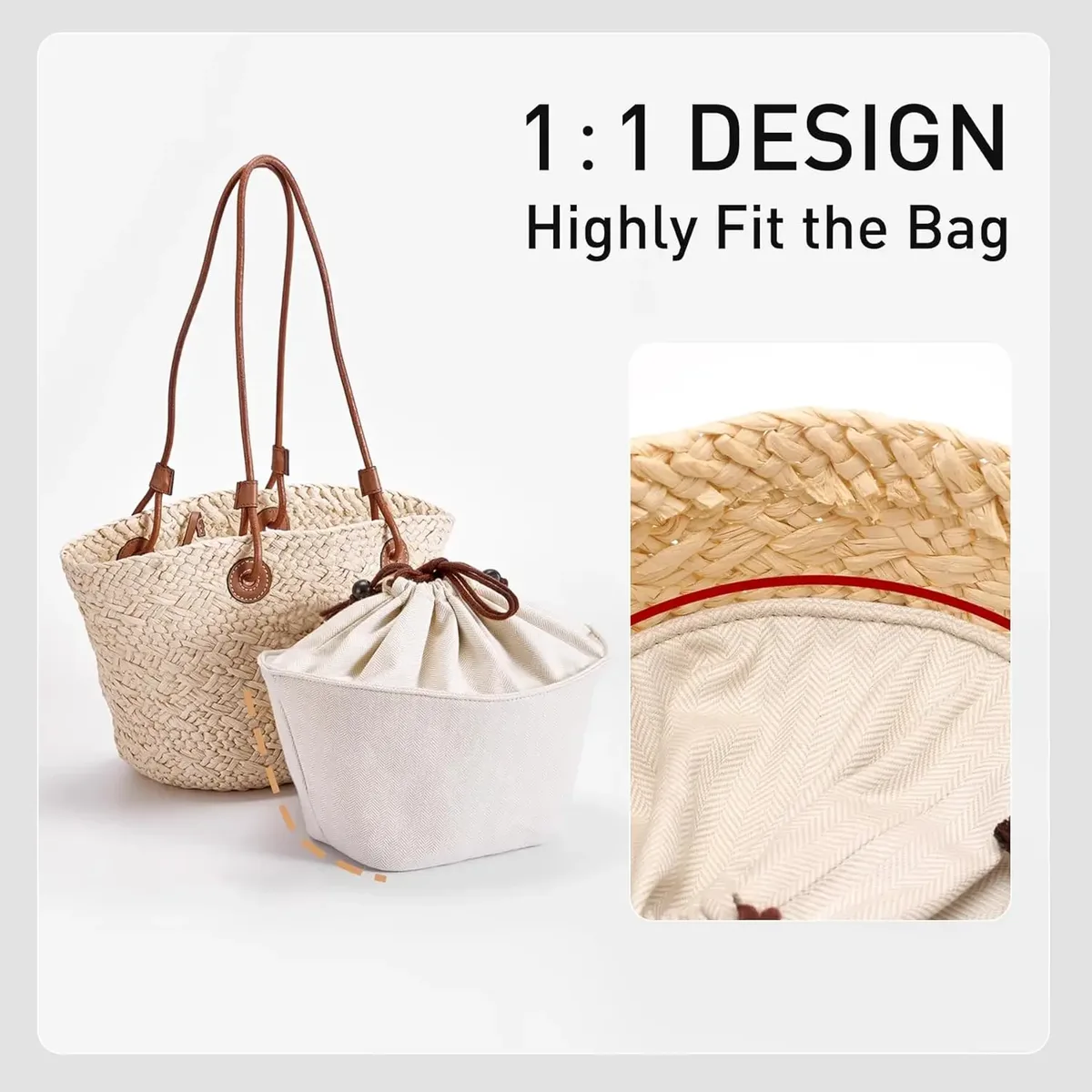 [sac non inclus] organisateur de sac à main pour le sac loewe small anagram basket, organisateur de sac en toile avec fermeture à cordon.