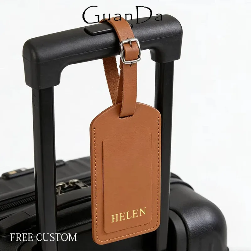 étiquette de bagage personnalisée en cuir de vachette véritable avec initiales, étiquette de valise personnalisée, pendentif de sac de luxe pour affaires, charme rétro