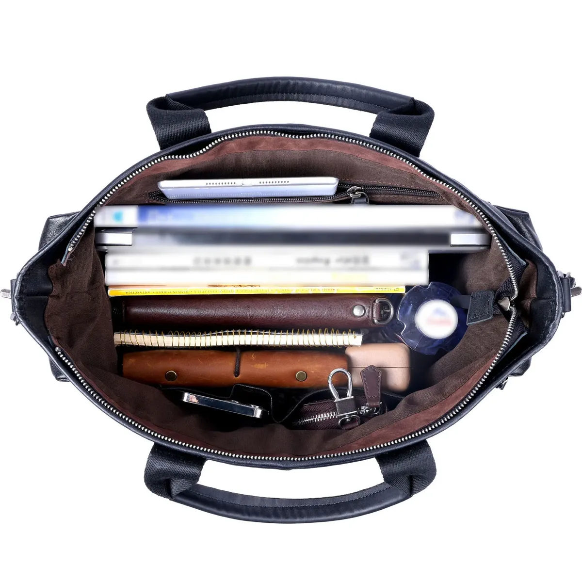 porte documents cuir vraie vache noir marron compartiments zippees poignées supérieure bandoulière amovible organisation efficace voyage