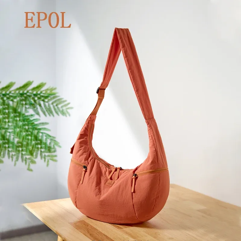 sac à bandoulière epol pour femme en nylon imperméable, sacs décontractés tendance 2026, sac croissant minimaliste de couleur unie 3071-17
