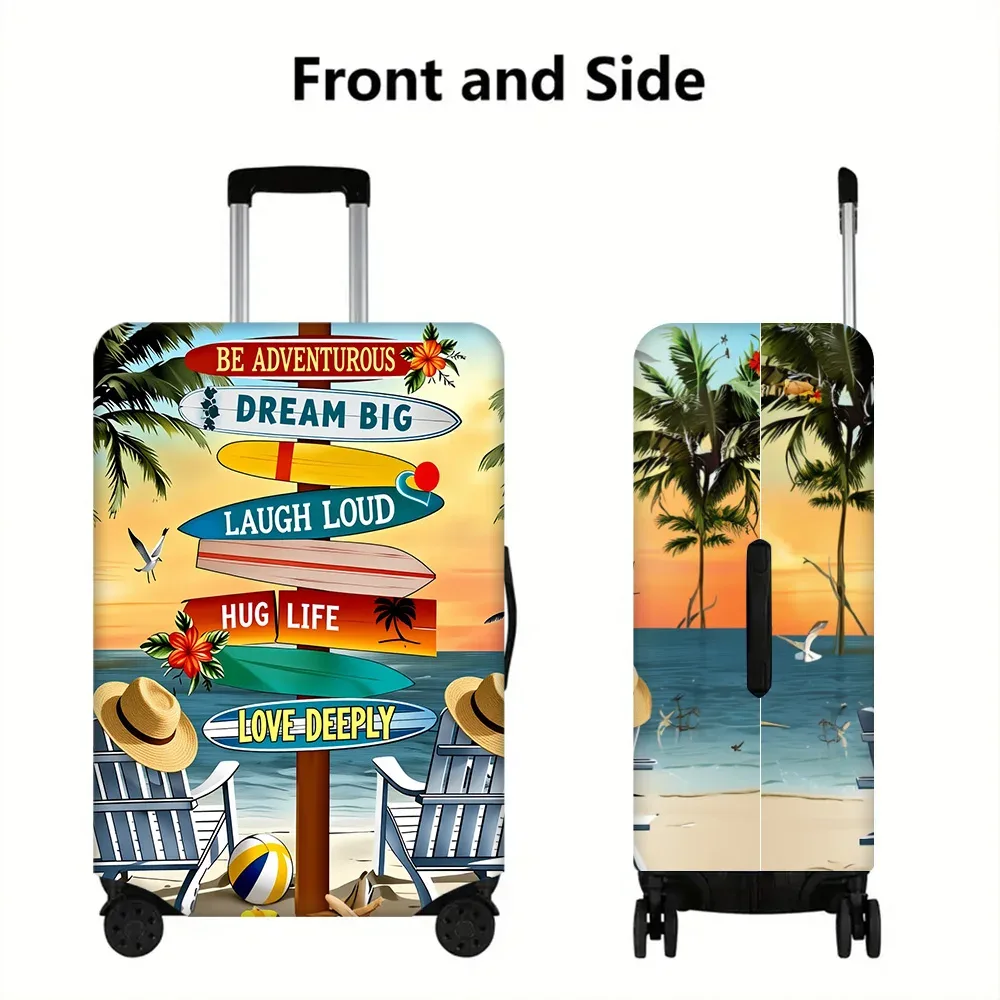 housse valise polyester motif plage soleil palmiers chaises longues surf messages positifs voyage protection