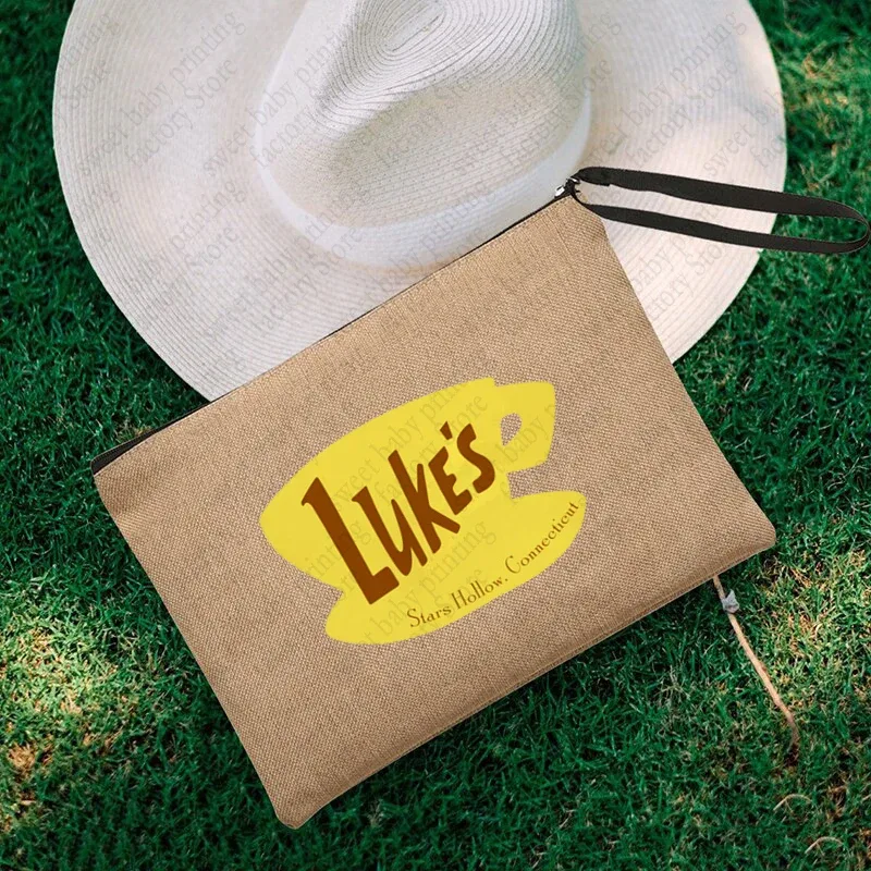 luke's flaxen cosmetic bag, coffee lover purse, inspired unisex wristlet clutch, gilmore girl star hollow powder, gérmerch