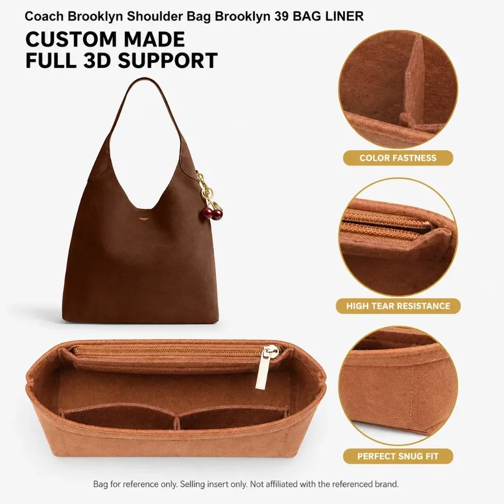 organisateur de sac en feutre pour sac à bandoulière coach brooklyn, insert de rangement structuré pour sacs fourre-tout 28, 34, 39 pouces