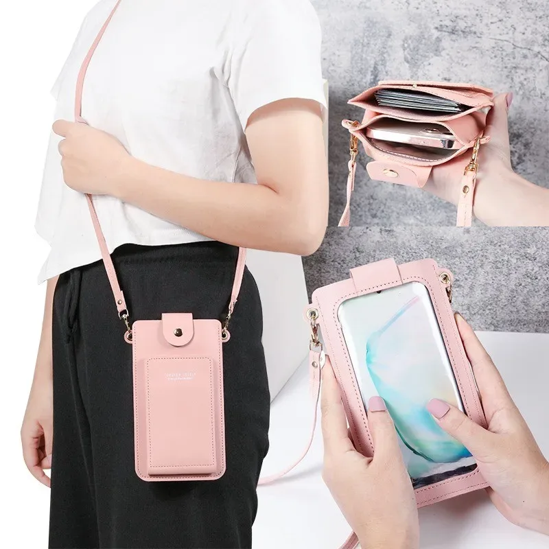 sac à bandoulière simple de couleur unie pour femmes, sac en bandoulière pour téléphone portable, portefeuille pour cartes de permis de conduire, nouvelle collection 2024