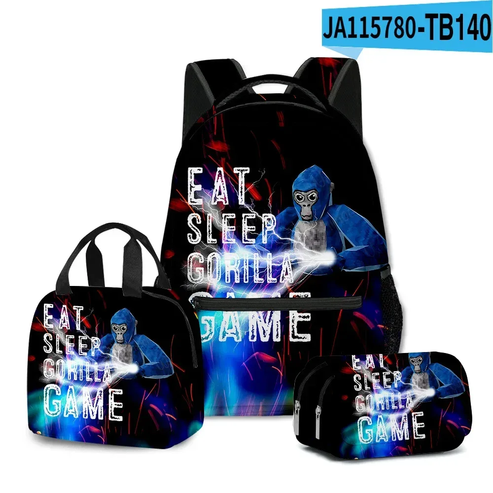 sac à dos d'école pour étudiants, sac à dos portable pour ordinateur portable, sac à déjeuner portable, trousse à crayons, imprimé 3d, motif gorilla classique, populaire et amusant, 3 pièces/ensemble