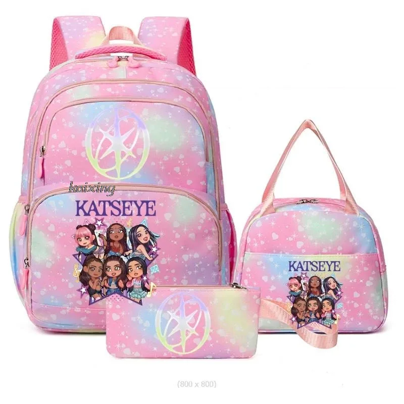 hot katseye drôle impression sacs d'école avec des sacs à déjeuner 3 pièces coloré garçons et filles sac à dos primaire voyage en plein air ordinateur portable mochilas