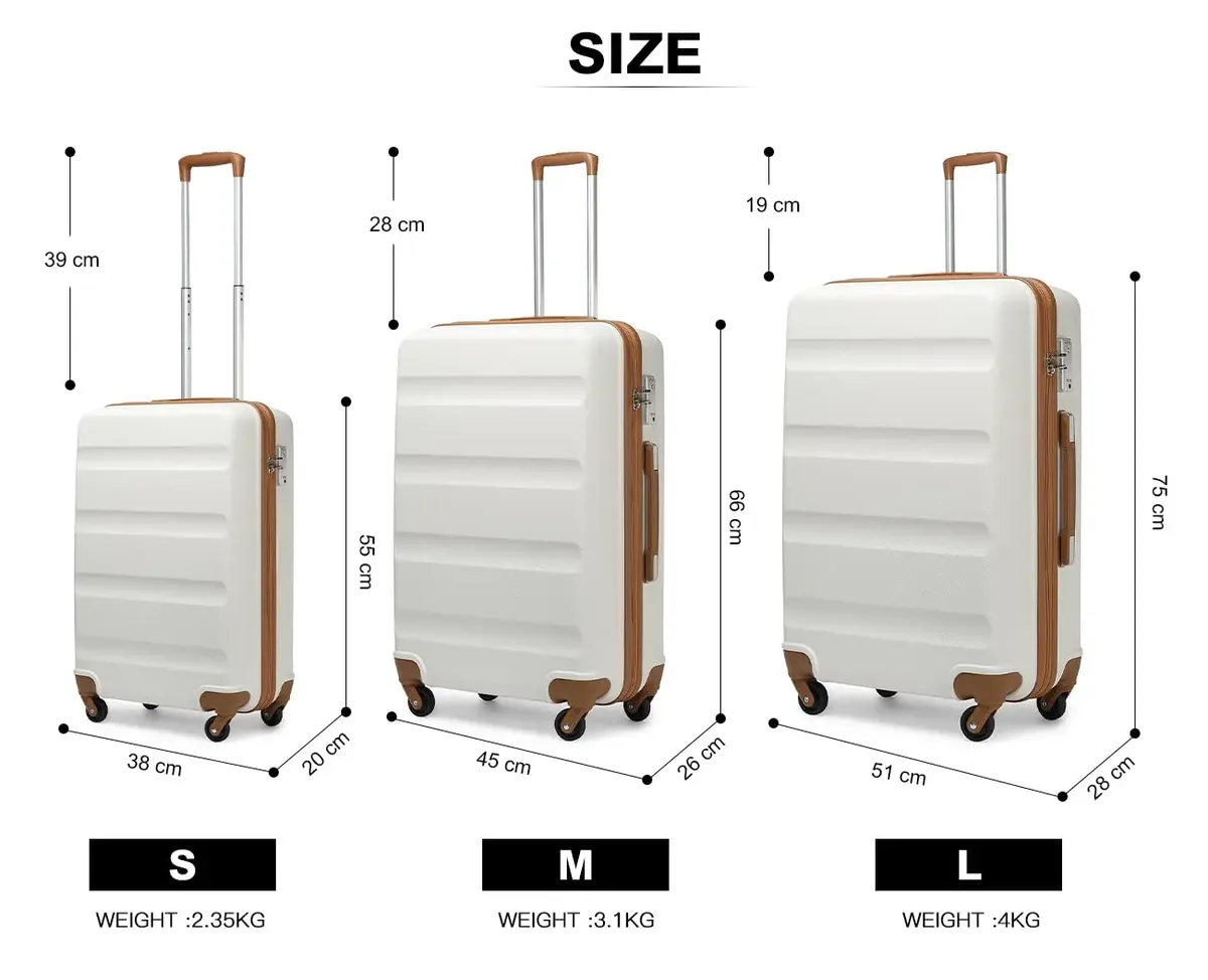 valise kono valise trolley légère et rigide avec 4 roues jumeaux et serrure tsa matériau abs (s m l)