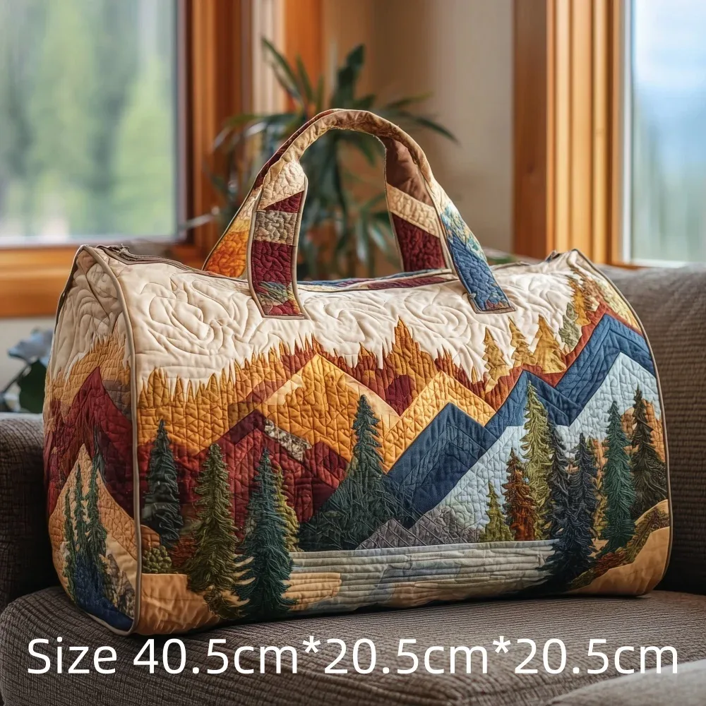 sac de voyage matelassé imprimé en 3d, fourre-tout de week-end, sac de sport, sac à main, motif cabane en montagne et forêt d'automne, paysage naturel vintage, pour femmes et hommes